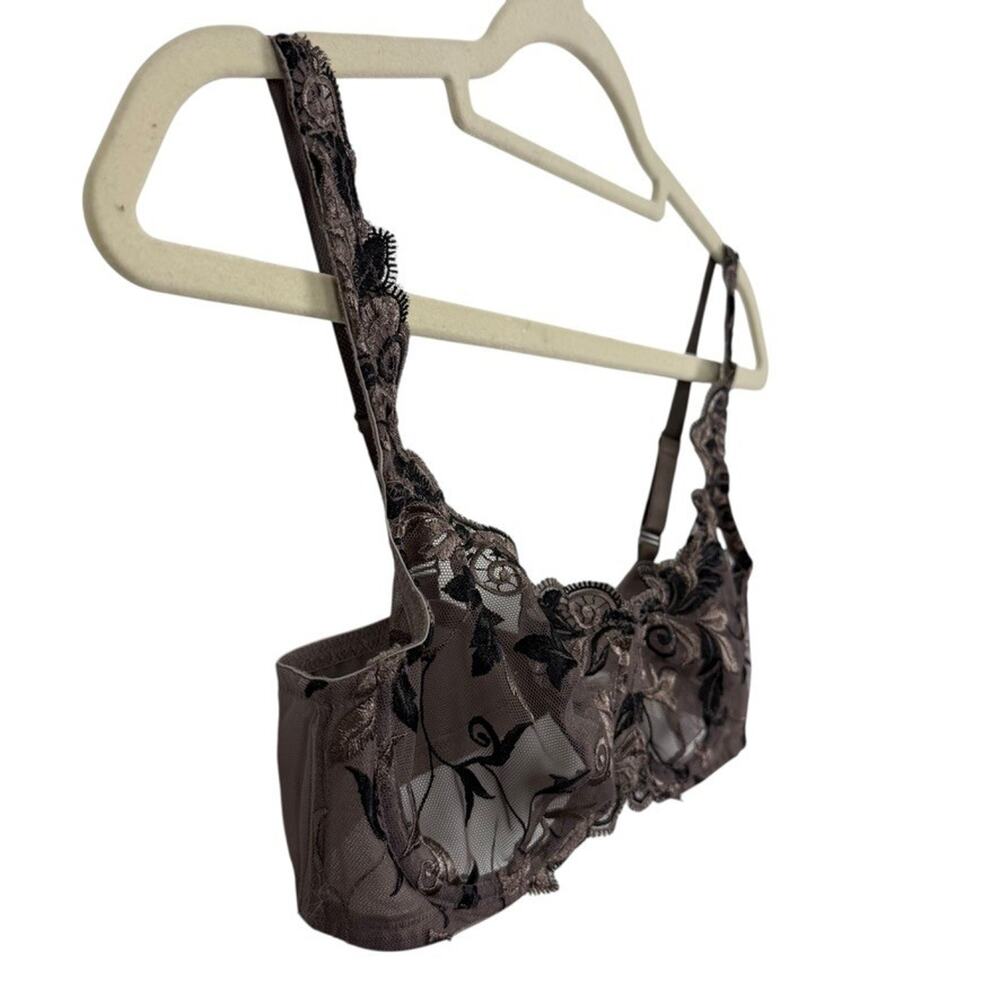 Soma Womens Brown Embroidered Lace Unlined Wired Back Close Sheer Bra sz 34C - Picture 4 of 16